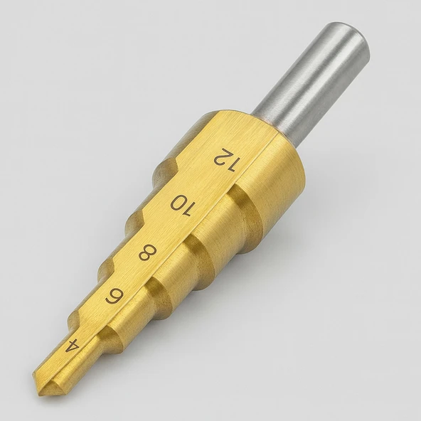 Profesyonel 4-12 mm Kademeli Matkap Ucu Titan Kaplama Metal Sac Delme HSS Konik Step Drill ürün görseli 1