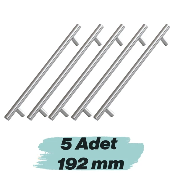 Mobilya Mutfak Çekmece Dolap Kapak Kulpu Kulbu 192 mm İnox Metal Kulp (5 Adet) ürün görseli 1