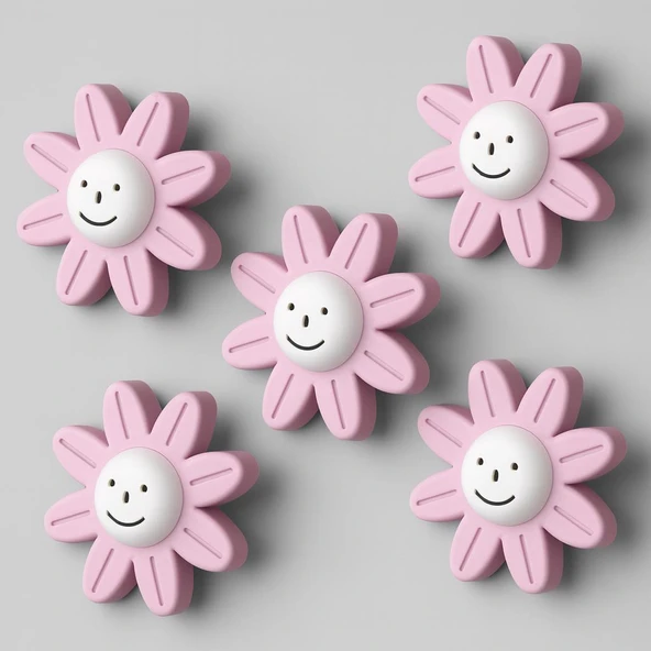Plastik Gülücüklü Pembe Mobilya Çoçuk Odası Dolabı Kapak Kulpu Çekmece Kulbu 5 ADET ürün görseli 1