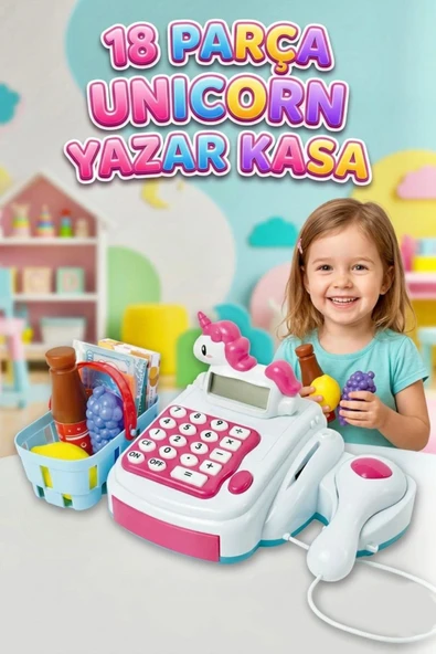 Pilli Işıklı Sesli Unicorn Oyuncak Yazar Kasa ürün görseli 1
