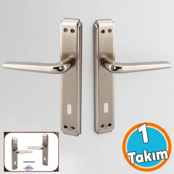 1 Takım İç Oda Kapı Kolu Aynalı Sağa Sola Uygun Saten Renk Dış Ahşap Pvc Metal Çelik Kapısı Tutamağı ürün görseli 1