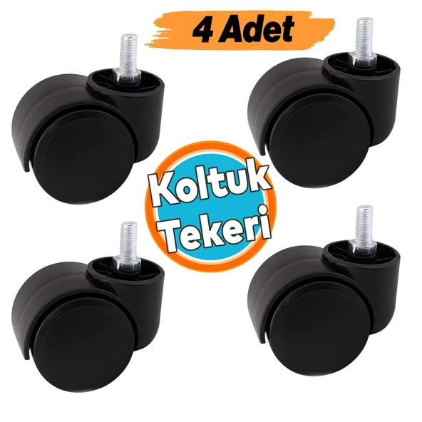 4 Adet Dönerli Koltuk Tekeri M8 Civatalı Siyah Renk Dayanıklı Plastik Mobilya Sandalye Ofis Tekerlek ürün görseli 1
