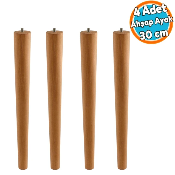 4 Adet Sehpa Masa Ayağı Ham Doğal Ahşap Kahverengi Boyalı Mobilya Aksesuar Modern Ayak Bohem 30 cm ürün görseli 1