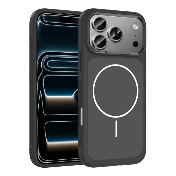 Apple iPhone 17 Pro Max Kılıf M-Safe Şarj Özellikli Metal Kamera Çerçeveli Silikon Kapak (SANREMO) ürün görseli 1