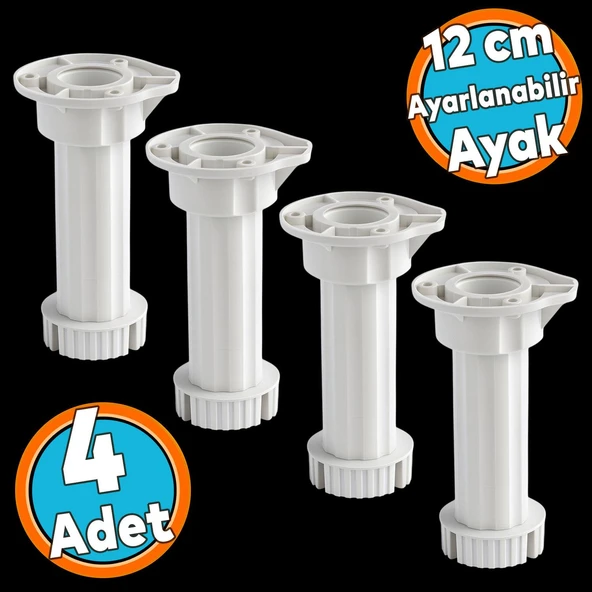 Ayarlanabilir Plastik Ayak Dolap Mobilya Tezgah Yükseltici Yükseltme Ayağı Ayakları 4 Adet 12 Cm ürün görseli 1