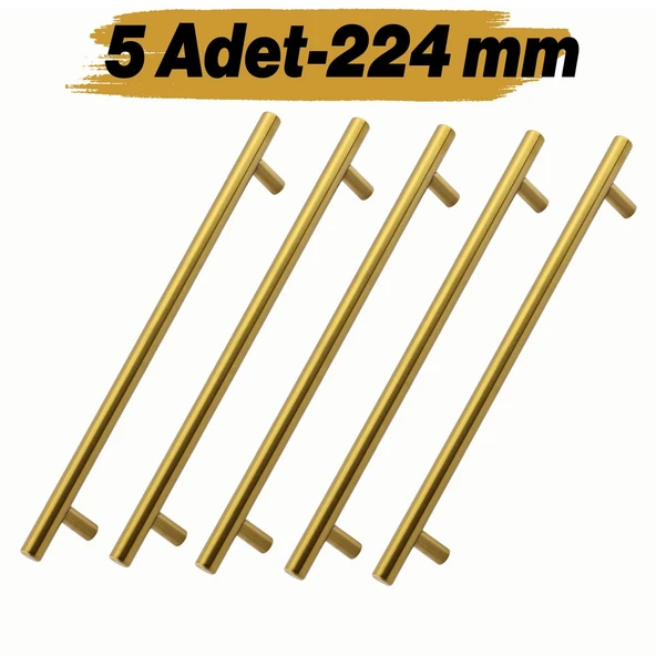 Mobilya Kulp Mutfak Dolap Çekmece Dolabı Kapak Kulpları Gold Altın 224 mm 22.4 cm Metal (5 Adet) ürün görseli 1