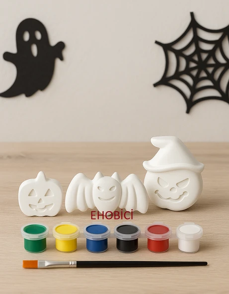 Ehobici Taş Boyama Seti Halloween Cadılar Bayramı 6 Renk Akrilik Boya 5ml + Fırça ürün görseli 1