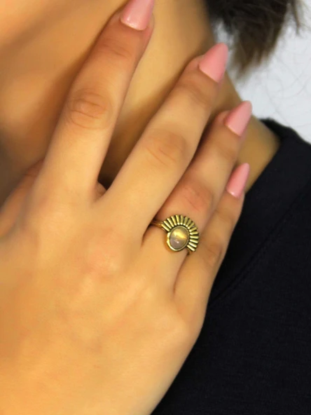 Doğal Taş Pembe Kuvars Taşlı Antik Model Kadın Ayarlanabillir Yüzük euy82pk ürün görseli 1