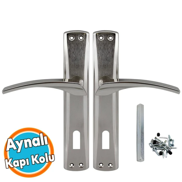Oda Aynalı Kapı Kolu Nikel İnox Sağa Sola Uygun Ön Arka Oda Kapısı 1 Takım ürün görseli 1