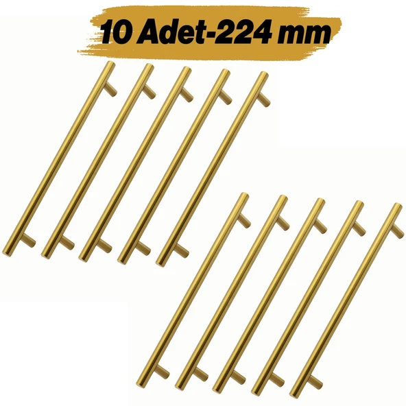 Mobilya Kulp Mutfak Dolap Çekmece Dolabı Kapak Kulpları Gold Altın 224 mm 22.4 cm Metal (10 Adet) ürün görseli 1