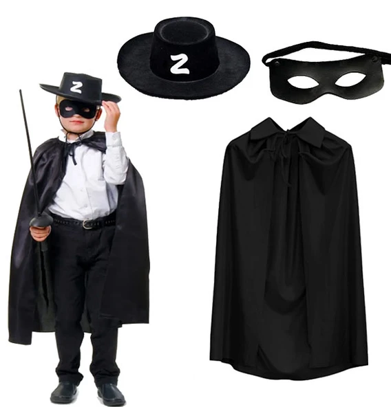 Zorro Pelerini Şapkası ve Maske Seti Çocuk Boy ürün görseli 1