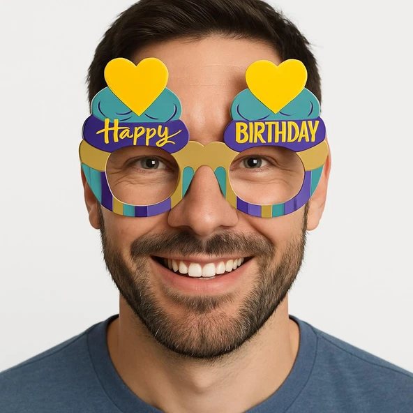 Cupcake Temalı Doğum Günü Renkli Karton Happy Birthday Gözlüğü 6 Adet ürün görseli 1