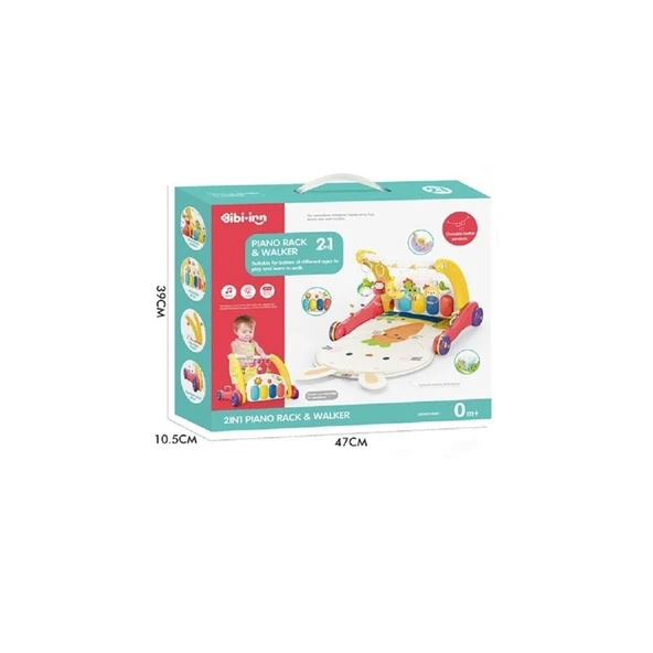 BIB6016- Piyanolu Bebek Yürüteci ve Tavşan Desenli Kırmızı Oyun Halısı  2 in 1 ürün görseli 1
