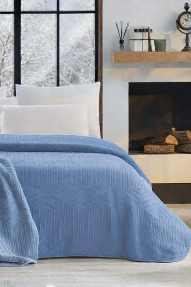 Özdilek Prestige Kalın Embos Çift Kişilik Battaniye (220x240)-Göl Mavi ürün görseli 1