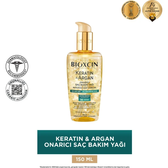 Bioxcin Keratin & Argan Onarıcı Saç Bakım Yağı 150 ml - Yıpranmış ve Hasar Görmüş Saçlar ürün görseli 1