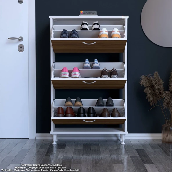 Modilayn VARBİ Kapı Önü 72 x127 x 26 cm’ lik 3 Düşer Kapak 6 Göz Raf Bölmeli Ayakkabılık ürün görseli 1
