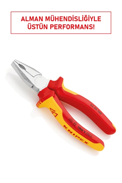 Knipex 03060160 İzole Kombine Pense 160 mm | VDE Sertifikalı, Cr-V Çelik, Elektrikçi Tipi Pense ürün görseli 1