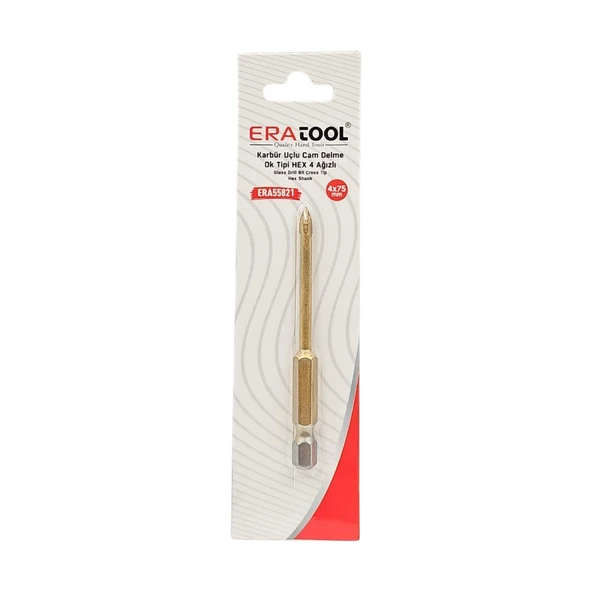 Fixonic Eratool ERA55821 4x75mm Ok Tipi 4 Ağızlı Hex Giriş Elmas Karbür Uçlu Mermer ve Seramik Delme Ucu ürün görseli 1