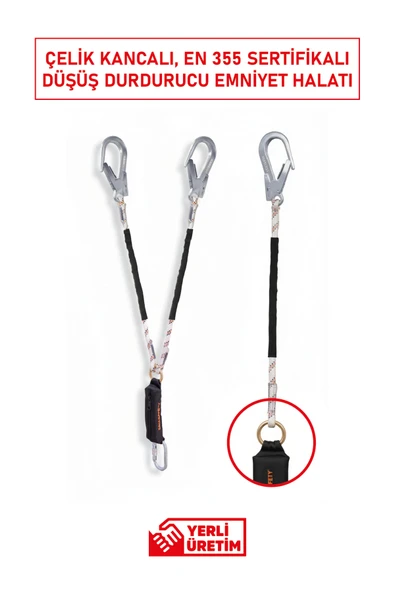 KAYA SAFETY E-3 B K-65/K-2 | Çift Kollu Şok Emicili Lanyard, Düşüş Durdurucu Güvenlik Halatı ürün görseli 1