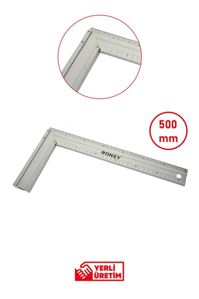 Roney Alüminyum Marangoz Gönye 500 mm – Profesyonel Ölçüm ve Hizalama Aleti ürün görseli 1