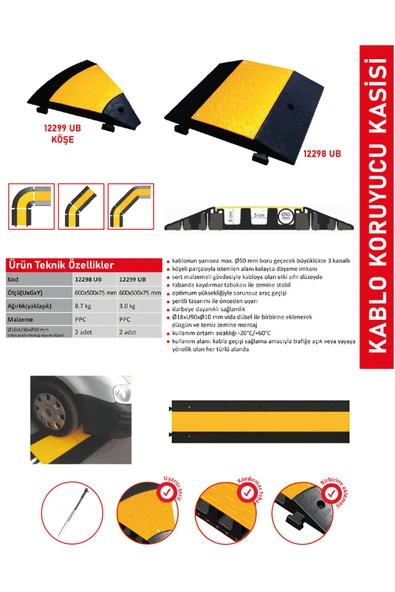 vizyon trafik Evelux 12298 UB – 12299 UB Kablo Koruyucu Kasis Köşesi | Ø 5 cm Kanal, PPC Gövde, Kaymaz Taban ürün görseli 1
