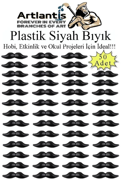 Plastik Bıyık Siyah 50 li 1 Paket Hobi Etkinlik Okul Projeleri Okul Öncesi Anasınıfı Amigurumi Yüz Yapım Bıyık ürün görseli 1