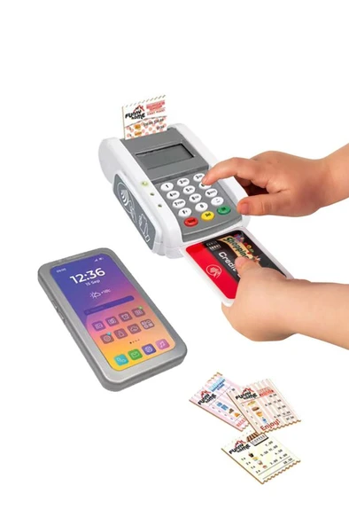 Pilli Işıklı Sesli Elektronik Oyuncak POS Cihazı Seti Evcilik Market Oyuncağı ürün görseli 1