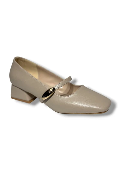 Cshoes 175-26 Cilt Deri Bantlı Kısa Kare Topuklu Kadın Ayakkabı ürün görseli 1