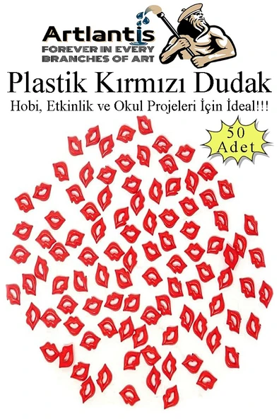 Plastik Dudak Kırmızı 50 li 1 Paket Hobi Etkinlik Okul Projeleri Okul Öncesi Anasınıfı Amigurumi Yüz Yapım Dudak ürün görseli 1