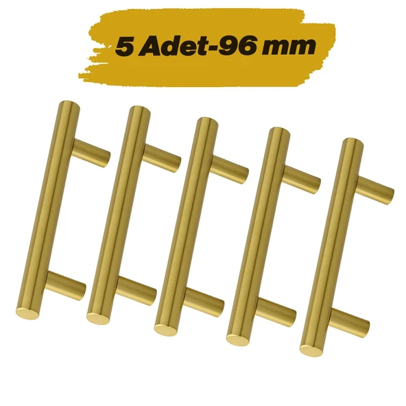 Mobilya Mutfak Çekmece Dolap Dolabı Kulbu Kulpu Kulpları (96 mm - 9.6 cm) Gold Altın Metal (5 Adet) ürün görseli 1