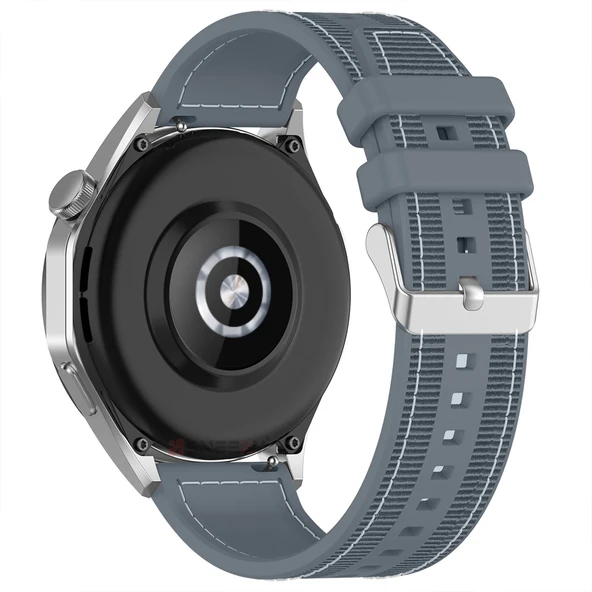 Sneezy Huawei Watch GT5 46mm İle Uyumlu 22mm Dikiş Desenli Dokuma Silikon Kordon  Gri ürün görseli 1