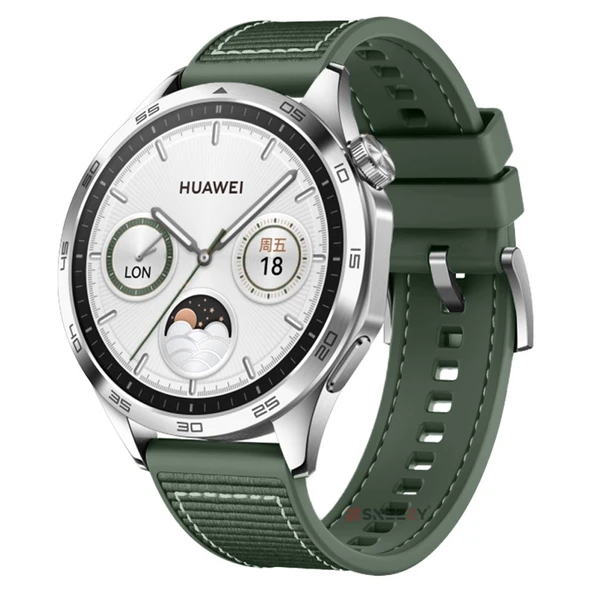 Sneezy Huawei Watch GT5 46mm İle Uyumlu 22mm Dikiş Desenli Dokuma Silikon Kordon  Haki ürün görseli 1
