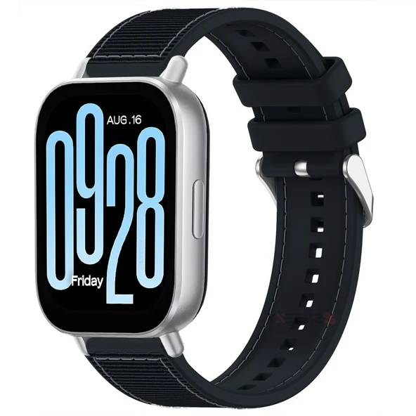 Redmi Watch 5 Active Redmi 5 Lite Uyumlu Kordon Dikiş Desenli Dokuma Silikon Kordon  Siyah ürün görseli 1