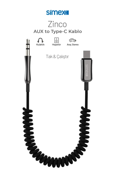 Zinco Type-C Kumaş Spiralli AUX Kablosu Simex SA-01 ürün görseli 1