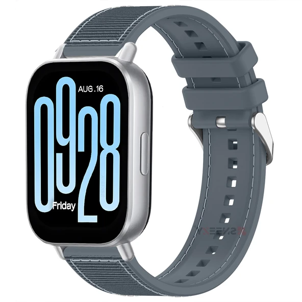 Redmi Watch 5 Active Redmi 5 Lite Uyumlu Kordon Dikiş Desenli Dokuma Silikon Kordon  Gri ürün görseli 1