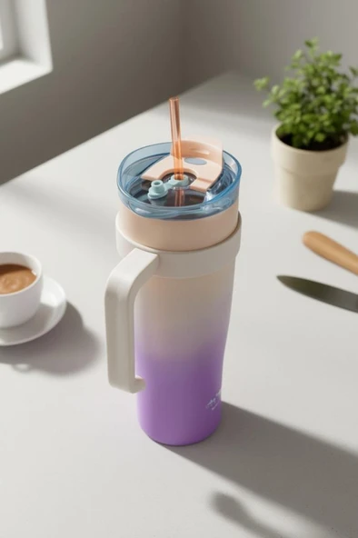 Bambum Horizon - Pipetli Termos Bardak Pembe 1000ml ürün görseli 1
