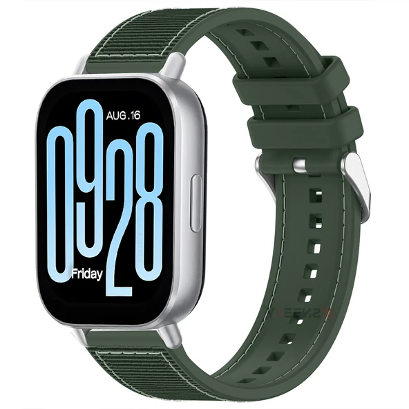 Redmi Watch 5 Active Redmi 5 Lite Uyumlu Kordon Dikiş Desenli Dokuma Silikon Kordon  Haki ürün görseli 1