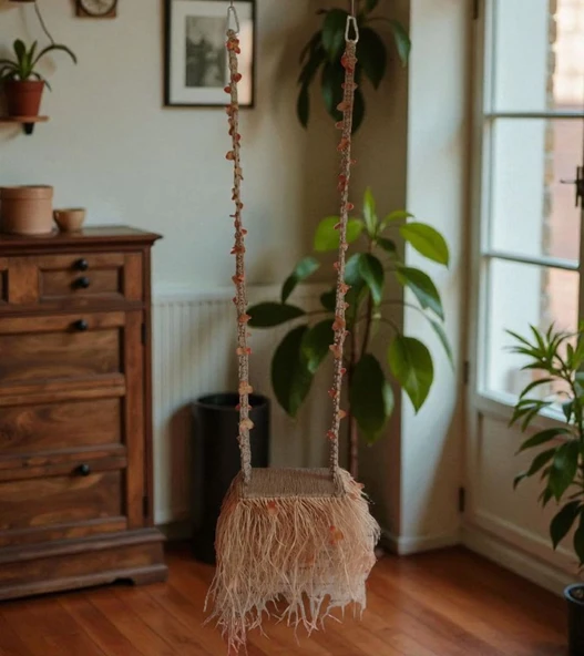 El Yapımı Boho Tarzı Doğal Jüt ve Rafya Salıncak / ürün görseli 1
