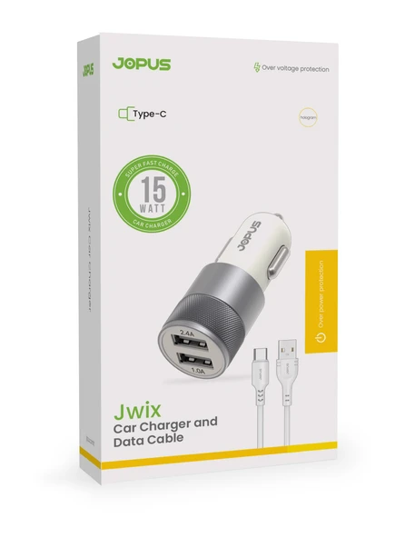 Jopus 2in1 15W Hızlı Araç Şarj Cihazı Kablolu Type-C Set - Android Uyumlu Çift USB Çıkışlı - JO-A6 ürün görseli 1