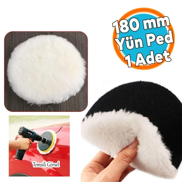 Yün Ped Ø 180 mm Pasta Cila Polisaj Süngeri Cırt Tabanlı Kuzu Postu Yünü Keçesi Parlatma ( 1 Adet ) ürün görseli 1