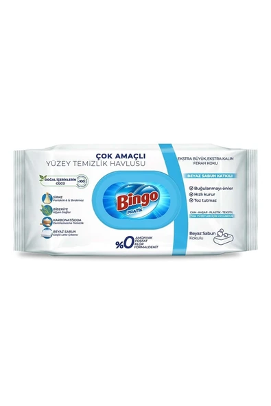 BİNGO YÜZEY TEMİZLEME HAVLUSU BEYAZ SABUN KOKULU 96 ADETLİ 1 PAKET ürün görseli 1