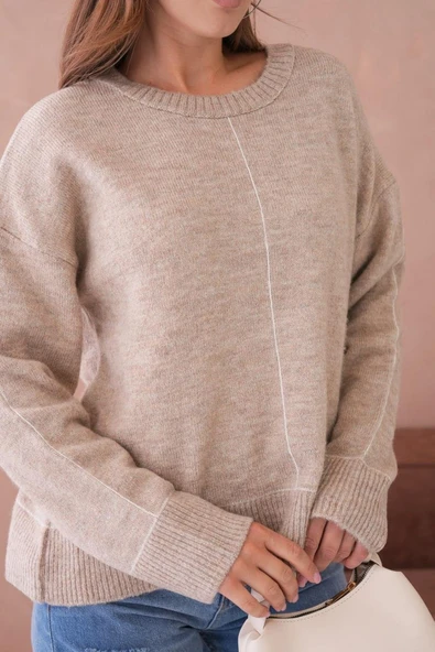 IŞŞIL 8623-Sıfır Yaka OverSize Triko SweatShirt Kazak ürün görseli 1