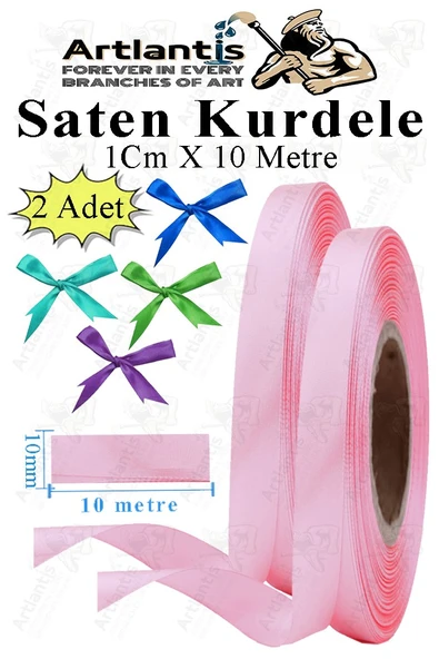 Açık Pembe Kurdele Saten 2 Cm 10 Metre 2 Adet Saten Kurdela Parlak Hediye ve Süsleme Şeridi Süs Paketleme Çiçek Saç El ürün görseli 1