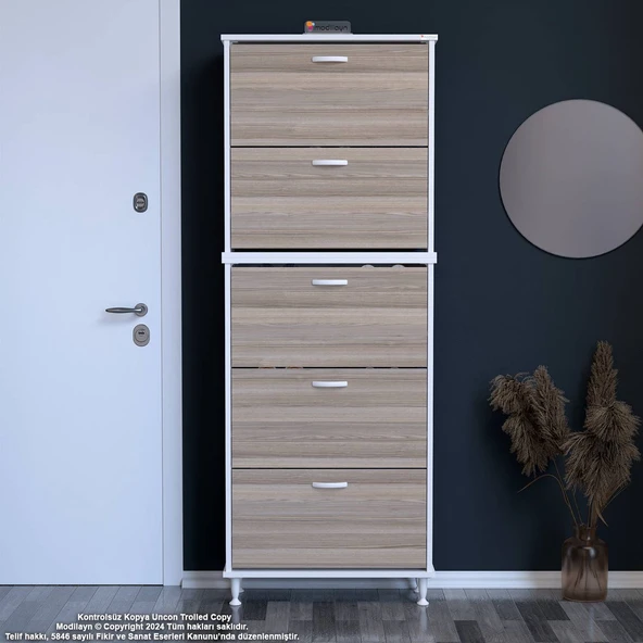 Modilayn VARBİ UMAY' 2 Li Antre Hol 72x205x 26 cm’ lik 5 Düşer Kapak 10 Göz Raflı Ayakkabılık ürün görseli 1