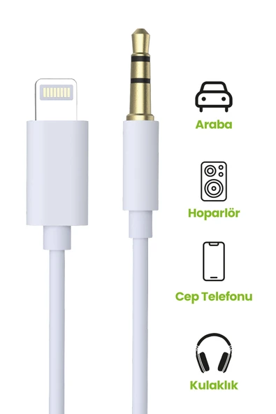 Jopus iPhone Uyumlu Lightning to 3.5mm Aux Kablosu Tak Çalıştır Beyaz 1 Metre - Resim 3