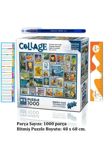 Posta Pulları Gogh Puzzle 1000 Parça 20760 ve Tükenmez Kalem+Sezgistore Ayraç Cetvel ürün görseli 1