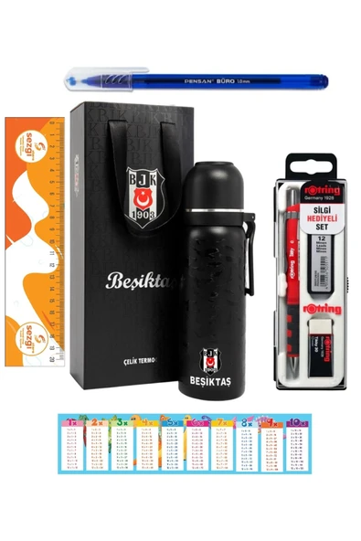 Lisanslı 650ML YENİ SEZON Çelik Termos Bardaklı Kutulu ve Tikky Versatil Kırmızı Uçlu Kalem 3'Lü ürün görseli 1