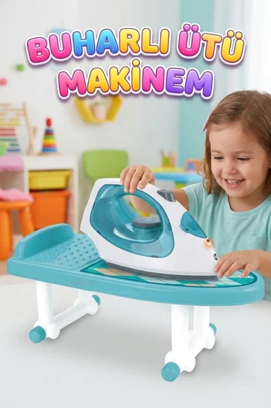 Sesli Işıklı Pilli Buhar Atan 10 Parçalı Masalı Oyuncak Ütü Eğlenceli Evcilik Oyun Seti ürün görseli 1