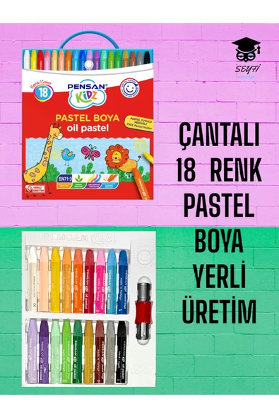 ÇANTALI 18  RENK PASTEL BOYA YERLİ ÜRETİM ürün görseli 1