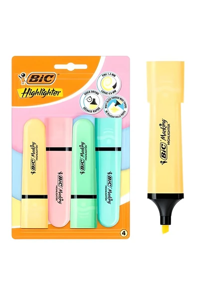 BİC FOSFORLU KALEM PASTEL 4 RENK HİGHLİGHTER ürün görseli 1